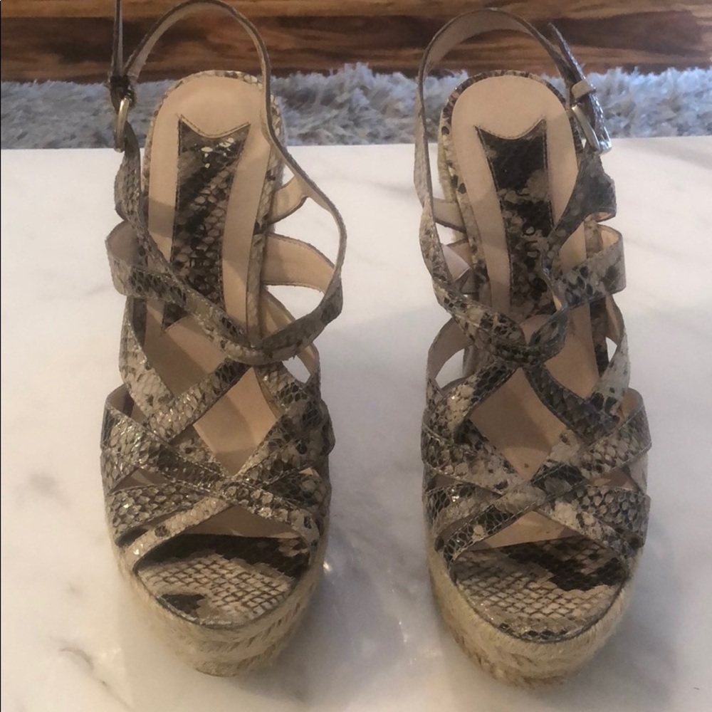 Boutique 9 faux lizard snake print wedges